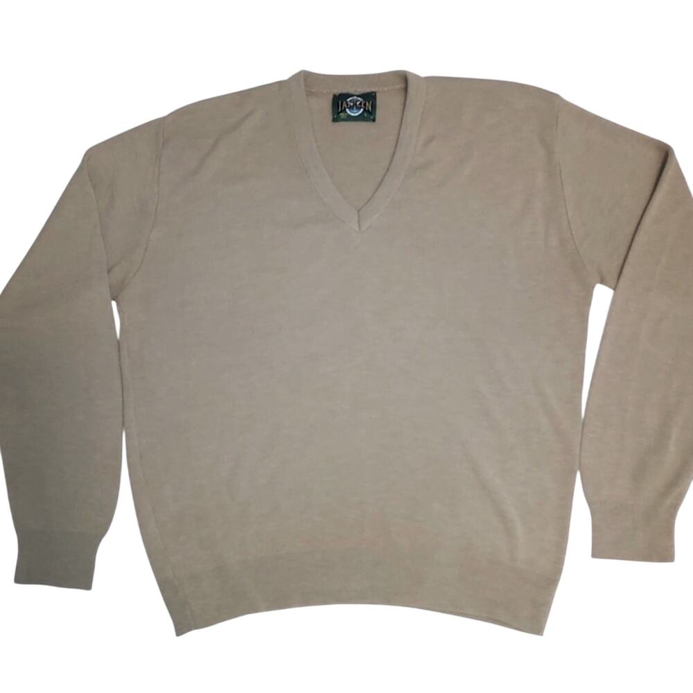 Vintage 90's Jantzen Men's Knit Tan Pullover V-Neck Long Sleeve Sweater Large